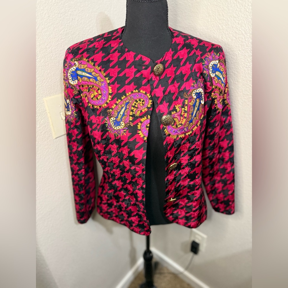 Vintage Anne Crimmins for Umi Collections 100% Red Silk Blazer- Size 10